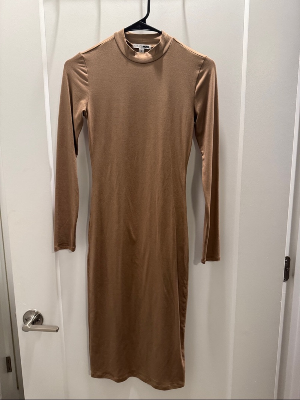 Fashion Nova Long Sleeve Midi Dress in Camel